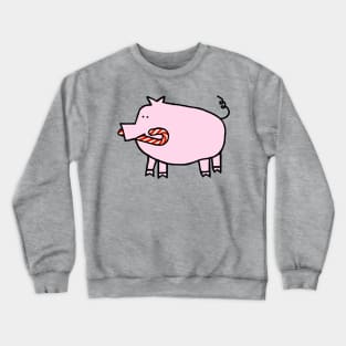 Cute Christmas Pig with Candy Cane in Mouth Crewneck Sweatshirt